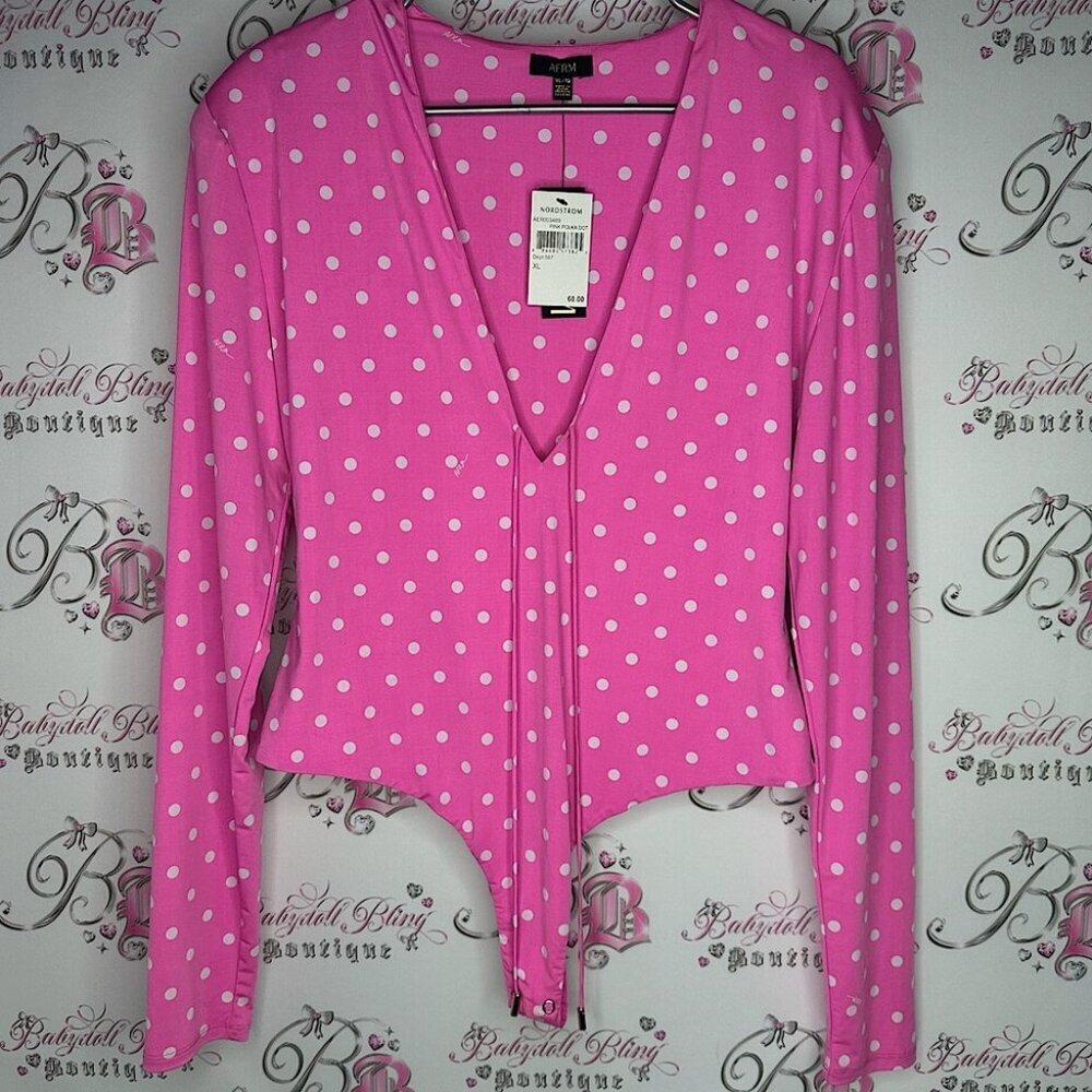 AFRM bodysuit Pink Polka Dot white brand new with tags XL Top stretchy cute